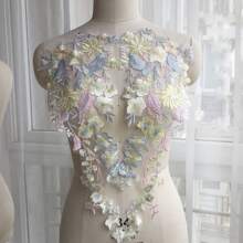 1雙水溶性彩色花卉圖案手工製作DIY花卉刺繡貼布適合婚禮連衣裙&正式穿戴 - 黃色 - 查看 1
