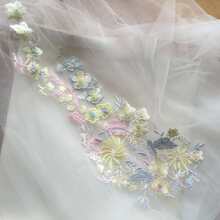 1雙水溶性彩色花卉圖案手工製作DIY花卉刺繡貼布適合婚禮連衣裙&正式穿戴 - 黃色 - 查看 6