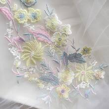 1雙水溶性彩色花卉圖案手工製作DIY花卉刺繡貼布適合婚禮連衣裙&正式穿戴 - 黃色 - 查看 7