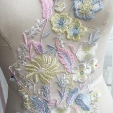 1雙水溶性彩色花卉圖案手工製作DIY花卉刺繡貼布適合婚禮連衣裙&正式穿戴 - 黃色 - 查看 4