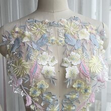 1雙水溶性彩色花卉圖案手工製作DIY花卉刺繡貼布適合婚禮連衣裙&正式穿戴 - 黃色 - 查看 3