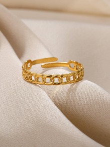 1pc Stainless Steel Fashionable Personalized Circle Shaped Ring, Adjustable Open Finger Index Ring - Yellow Gold - View 4