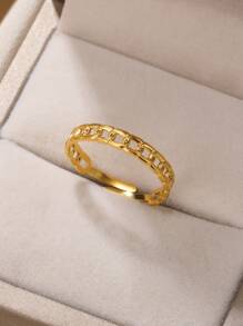 1pc Stainless Steel Fashionable Personalized Circle Shaped Ring, Adjustable Open Finger Index Ring - Yellow Gold - View 1