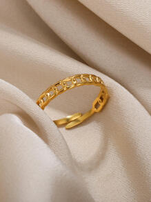 1pc Stainless Steel Fashionable Personalized Circle Shaped Ring, Adjustable Open Finger Index Ring - Yellow Gold - View 5
