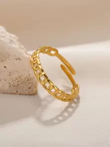 1pc Stainless Steel Fashionable Personalized Circle Shaped Ring, Adjustable Open Finger Index Ring - Yellow Gold - View 3