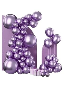 75 piezas/set Espejo de metal púrpura globo fiesta decoraciones - Multicolor - Ver 3