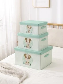 1pc Cartoon Fabric Printed Foldable Storage Box With Lid, Large Capacity For Clothes, Quilts, Dustproof  Decorations   Autumn Decor Festival Decor Room Decor Home Decor Fall Decor Bedroom Decor - Mint Green - View 4