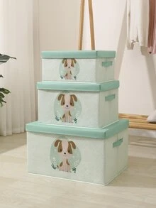 1pc Cartoon Fabric Printed Foldable Storage Box With Lid, Large Capacity For Clothes, Quilts, Dustproof  Decorations   Autumn Decor Festival Decor Room Decor Home Decor Fall Decor Bedroom Decor - Mint Green - View 6