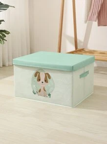 1pc Cartoon Fabric Printed Foldable Storage Box With Lid, Large Capacity For Clothes, Quilts, Dustproof  Decorations   Autumn Decor Festival Decor Room Decor Home Decor Fall Decor Bedroom Decor - Mint Green - View 1