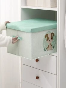1pc Cartoon Fabric Printed Foldable Storage Box With Lid, Large Capacity For Clothes, Quilts, Dustproof  Decorations   Autumn Decor Festival Decor Room Decor Home Decor Fall Decor Bedroom Decor - Mint Green - View 2