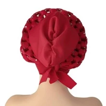 Rhinestone Decor Braided Detail Head Wrap Bonnet Hair Bonnet Turban - Red - View 2
