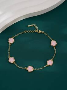 1 件情人节时尚奢华独特五角星和花朵形状铜脚链，适合女士、婚礼/毕业/约会礼物情人节、妈妈、母亲、母亲节、礼物 - 粉色 - 查看 2