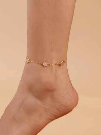 1 件情人节时尚奢华独特五角星和花朵形状铜脚链，适合女士、婚礼/毕业/约会礼物情人节、妈妈、母亲、母亲节、礼物