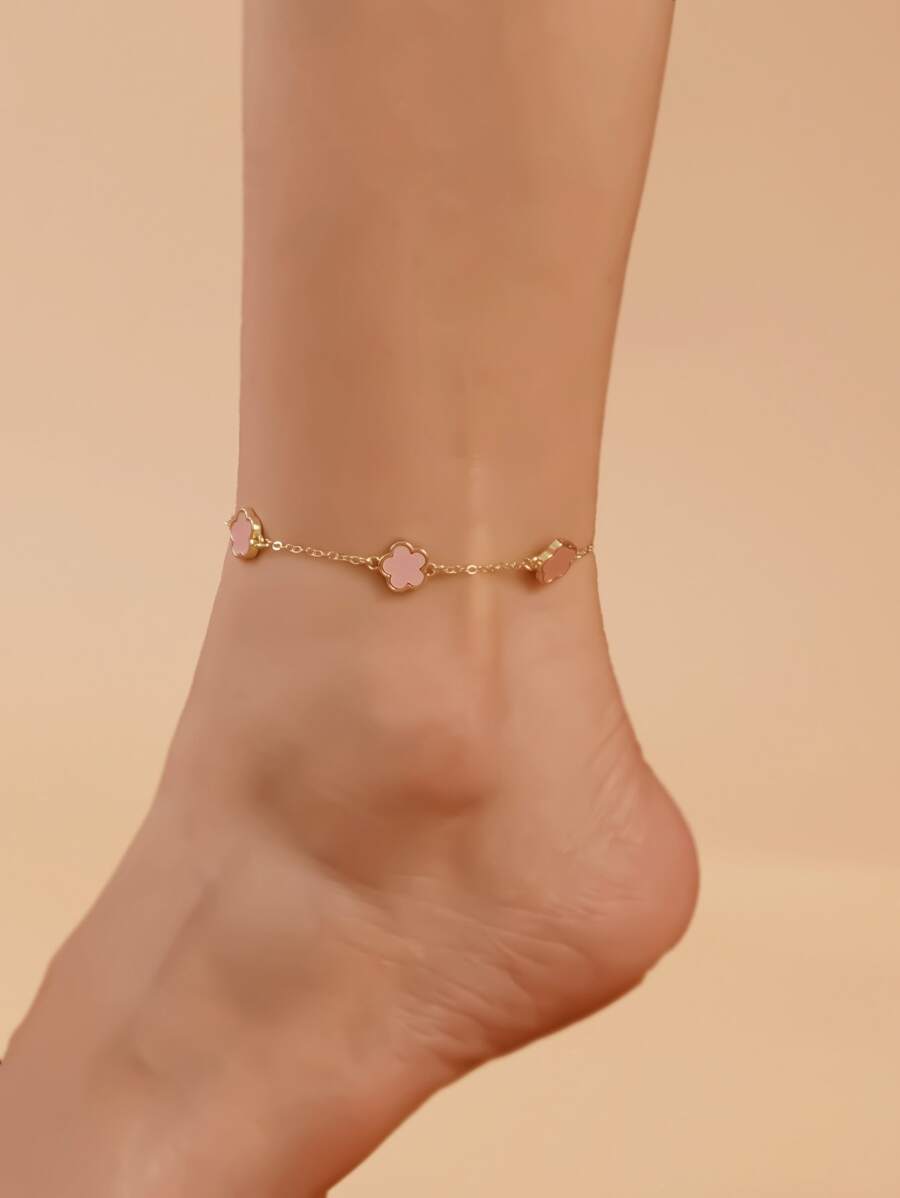 1 件情人节时尚奢华独特五角星和花朵形状铜脚链，适合女士、婚礼/毕业/约会礼物情人节、妈妈、母亲、母亲节、礼物 - 粉色 - 查看 1