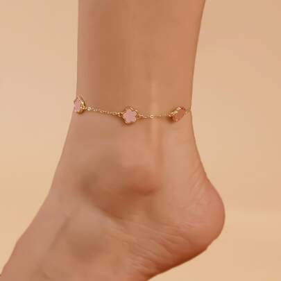 1 件情人节时尚奢华独特五角星和花朵形状铜脚链，适合女士、婚礼/毕业/约会礼物情人节、妈妈、母亲、母亲节、礼物