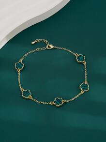 1 Ngày Lễ Tình Nhân Nữ Thời Trang & Cá Tính Đơn Giản Ngôi Sao Năm Cánh & Hình Hoa Vòng Chân Bằng Đồng Cho Đám Cưới, Lễ Tốt Nghiệp Và Quà Tặng Ngày - màu xanh lá - Xem 2