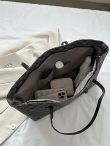 Bolso tote de gran capacidad con patrón geométrico - Negro - Ver 6