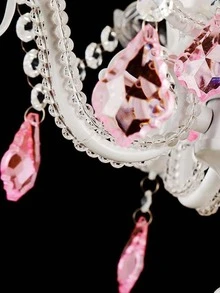 Shrine Elegant Crystal Chandelier, 4-Lights E12 Base, White Painted with Pink Crystal Droplets, D16 x H18 - 淺粉色 - 查看 4