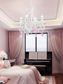 Shrine Elegant Crystal Chandelier, 4-Lights E12 Base, White Painted with Pink Crystal Droplets, D16 x H18 - 淺粉色 - 查看 8