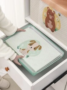 1pc Cartoon Fabric Printed Foldable Storage Box With Lid, Large Capacity For Clothes, Quilts, Dustproof  Decorations   Autumn Decor Festival Decor Room Decor Home Decor Fall Decor Bedroom Decor - Mint Green - View 8