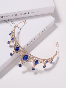 1pc Girls' Crown Shaped Metal Headband With Rhinestone Embellishment - Royal Blue - View 4