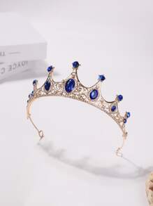 1pc Girls' Crown Shaped Metal Headband With Rhinestone Embellishment - Royal Blue - View 2