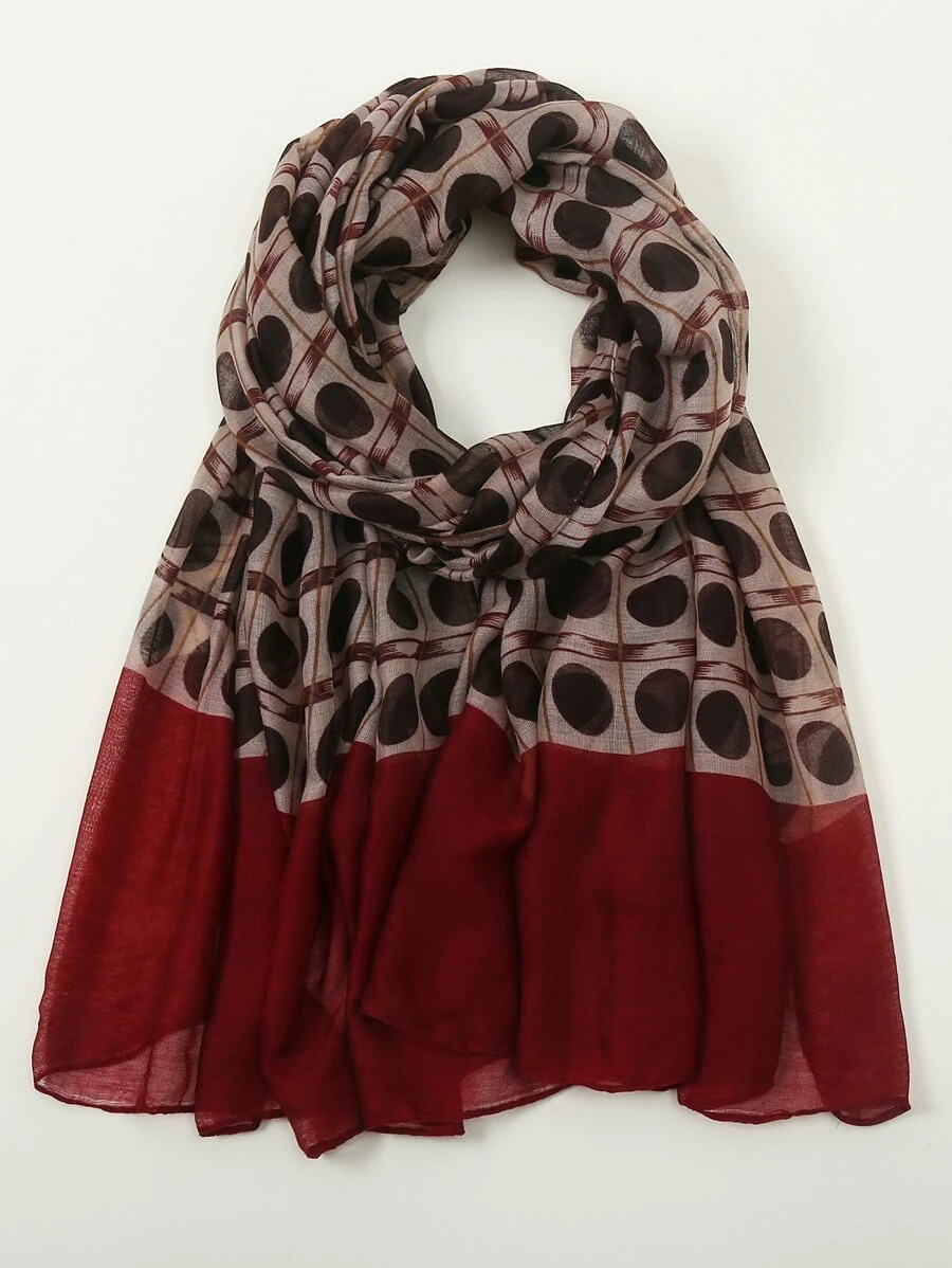 街头 1 件波尔卡圆点印花围巾，适合冬季秋季休闲周末穿着 - 彩色 - 查看 1