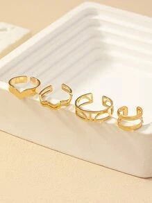 4件套 几何时尚个性化金属脚趾环 - 金黃色 - 查看 2