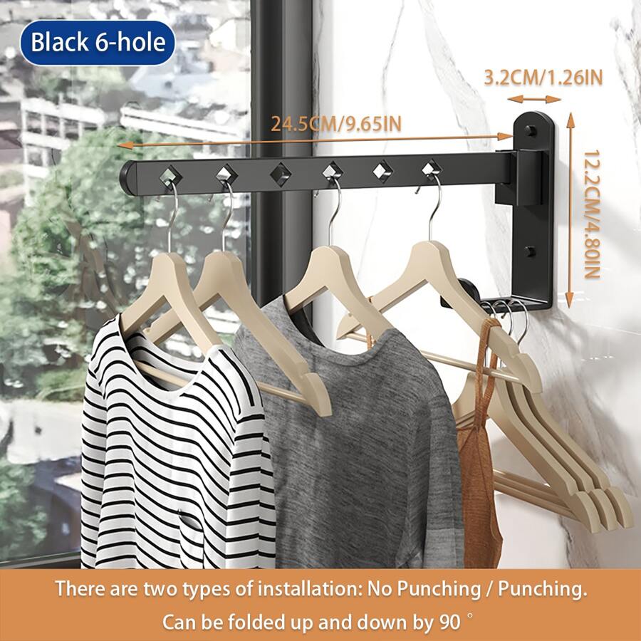 HSEAN 1pc Iron Hanger Storage Rack, Classic Punch-free Wall Mounted Hanger Holder For Home - Black - View 1