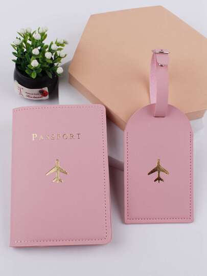 2pcs/Set Fashionable Passport Cover & Luggage Tag Travel Set Vacation Accessories Travel Accessory Set For Holiday Season For Vacation Passport Pouch For Flight For Back To School For Men And Women Travel Essentials Travel Accessories Back To School