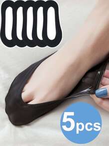 5雙可愛的不顯腳踝隱形襪,女性低透氣運動襪,帶有矽膠條防滑平底船襪,男女適用 - 黑色 - 查看 1