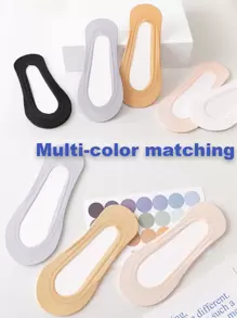 5雙可愛的不顯腳踝隱形襪,女性低透氣運動襪,帶有矽膠條防滑平底船襪,男女適用 - 黑色 - 查看 5