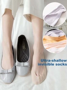 5雙可愛的不顯腳踝隱形襪,女性低透氣運動襪,帶有矽膠條防滑平底船襪,男女適用 - 黑色 - 查看 2