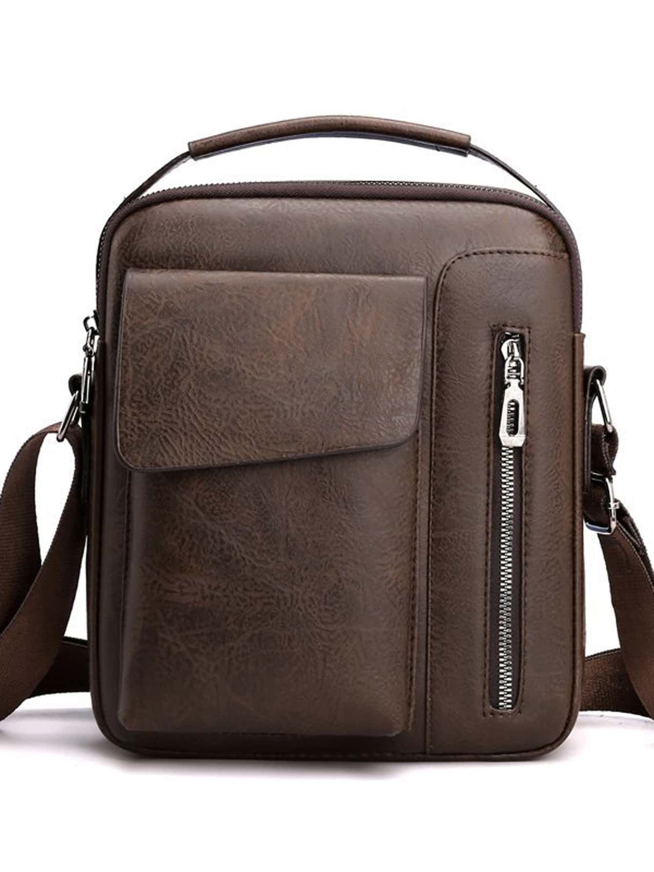 Túi đeo chéo nam Pu đa chức năng với sức chứa lớn, nhiều khóa kéo, dây đeo vai có thể điều chỉnh và chống nước dành cho doanh nghiệp Túi đeo vai Túi đeo chéo Túi thông thường dành cho học sinh trung học Sinh viên đại học Sinh viên năm nhất - Màu nâu Sô-cô-la - Xem 1