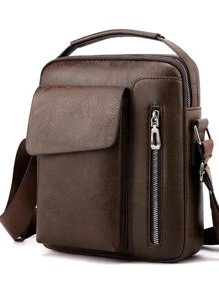 Túi đeo chéo nam Pu đa chức năng với sức chứa lớn, nhiều khóa kéo, dây đeo vai có thể điều chỉnh và chống nước dành cho doanh nghiệp Túi đeo vai Túi đeo chéo Túi thông thường dành cho học sinh trung học Sinh viên đại học Sinh viên năm nhất - Màu nâu Sô-cô-la - Xem 2