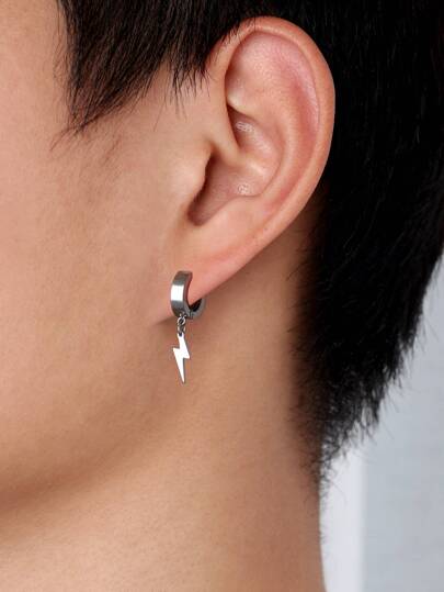 1件男士时尚闪电吊坠不锈钢个性化耳环