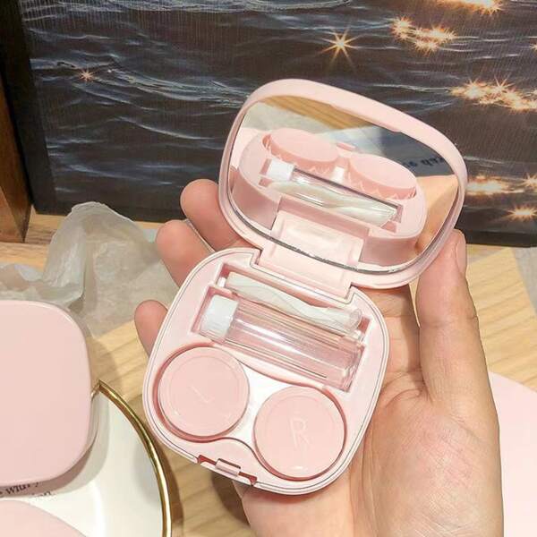 Contact Lens Case Set With Mirror, Small Portable Immersion Storage Kit