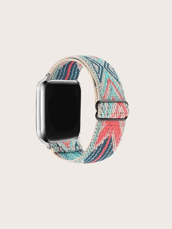 1入組男式女式幾何圖案可調節彈性尼龍錶帶兼容Apple Watch38/40/41/42/44/45/49毫米，彈力單環手鍊替換件兼容Apple Watch錶帶系列SE/8/7/6/5/4/3/2/1