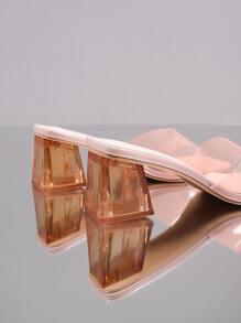 Xăng-đan hở ngón trong suốt, gót vuông pha lê chunky đính đá pha lê cho nữ, Plus Size 35-42 - Hồng - Xem 7