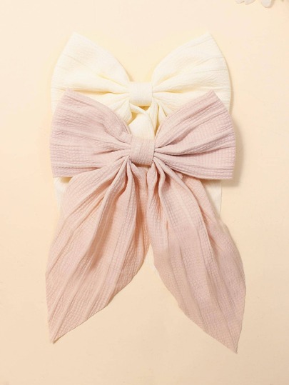 2入組女孩綁結蝴蝶結裝飾織物髮夾適用於日常生活