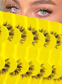 假睫毛，7 對全假睫毛 10 毫米透明帶眼睫毛人造水貂貓眼尾加長條狀睫毛假睫毛 - 黑色 - 查看 2