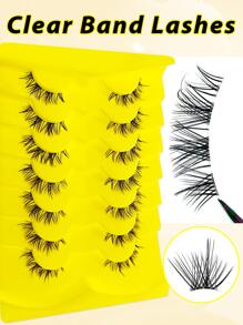 假睫毛，7 對全假睫毛 10 毫米透明帶眼睫毛人造水貂貓眼尾加長條狀睫毛假睫毛 - 黑色 - 查看 4