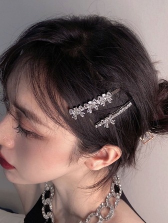 2pcs Alloy Material Sweet Fairy And Girl Feeling Rhinestone Bow Hair Clip, This Is An Incredibly Beautiful Bow Clip With Full Of Rhinestones It Not Only Instantaneously Boosts The Overall Elegant But Also Makes Your Hairstyle More Delicate. This Clip Uses Rhinestones And Metal Material Which Is Comfortable To Handle And Very , Suitable For Both Casual And Formal Occasions. Royal,Cat Ears Claw Clips Hair Claws Hair Barrettes, School Stuff, College, Bows, Cute, Hair Accerssories