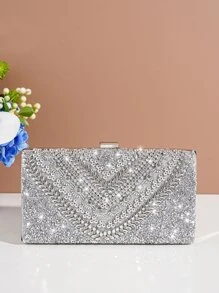 Túi đựng buổi tối lấp lánh quyến rũ, sequin, sang trọng, sáng bóng với túi buổi tối trang trí bằng kim cương bạc, túi ăn tối Ngọc trai giả, kim cương giả cho cô gái dự tiệc, phụ nữ, cô dâu Hoàn hảo cho bữa tiệc, đám cưới, vũ hội, bữa tối/tiệc, cho cocktail - Bạc - Xem 2