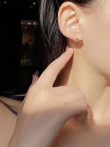 925 Sterling Silver Solid Ball Stud Earrings With Unique Design And Geometric Style - Yellow Gold - View 4