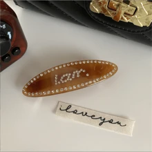 水鑽裝飾橢圓形髮夾 - 棕色 - 查看 1