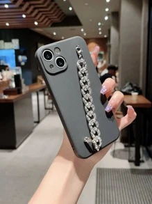 Simple Bracelet Style - Antique Platinum Color Hand Strap Compatible With Iphone 15 Pro Max Full Coverage Phone Case,International Version, Not The Domestic Version - Black - View 2