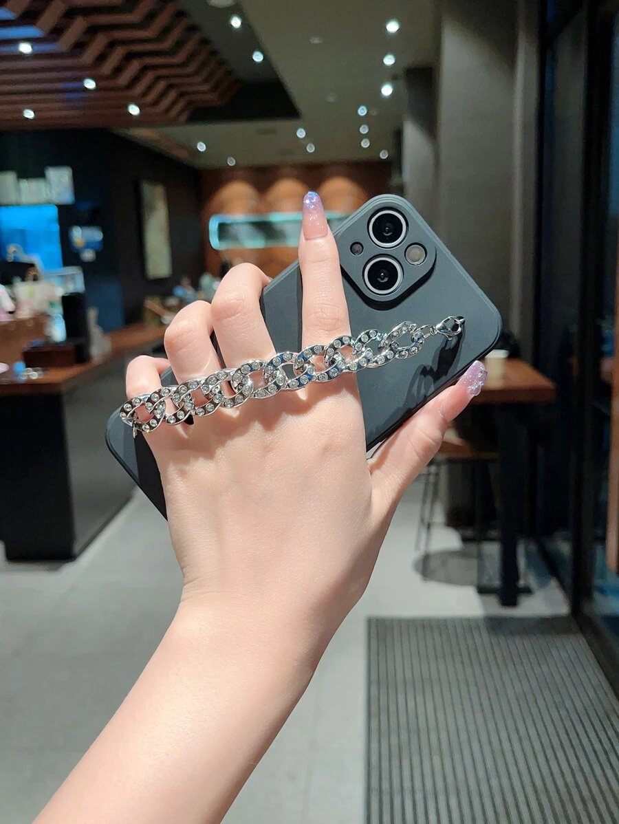 Simple Bracelet Style - Antique Platinum Color Hand Strap Compatible With Iphone 15 Pro Max Full Coverage Phone Case,International Version, Not The Domestic Version - Black - View 1