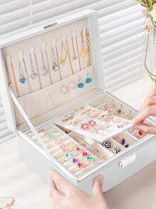 1 hộp đựng trang sức nữ hai lớp dung lượng cao, hộp quà tặng cho dây chuyền, bông tai, vòng tay, đồng hồ và các phụ kiện khác - trắng - Xem 13