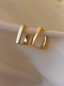New Design Geometric Metallic Square Shape Hoop Earrings For Women, And Minimalist Style With Matte Finish - Gold - View 5